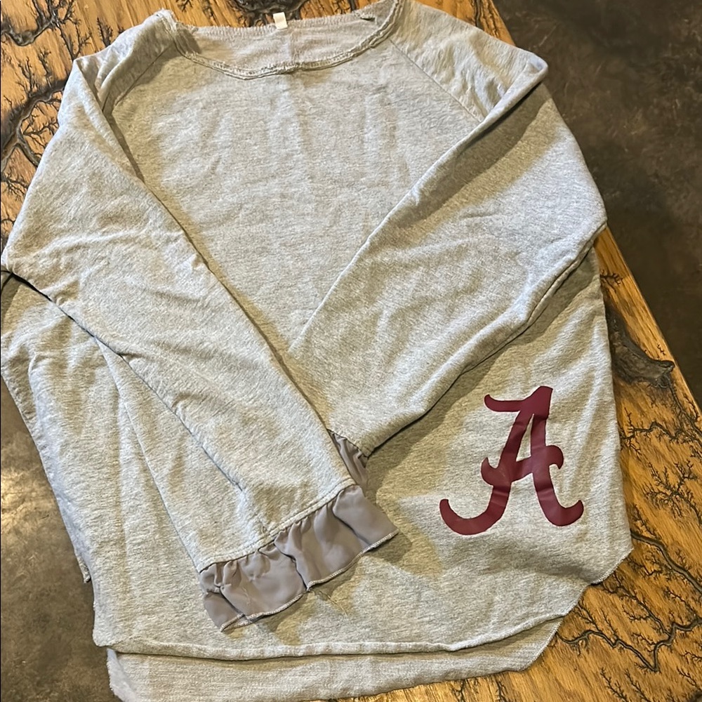 Gray Long Sleeve Top with Maroon Logo